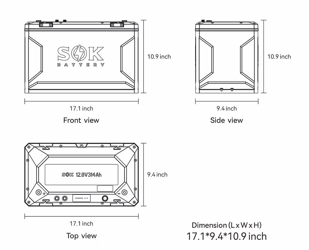 SOK 12V 314Ah LiFePO4 Battery (Bluetooth & Built-in Heater)