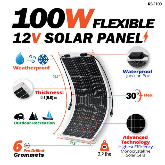MEGA 100 FLEX | 100 Watt Flexible Solar Panel | Lightweight 12V Flexible Solar Panel