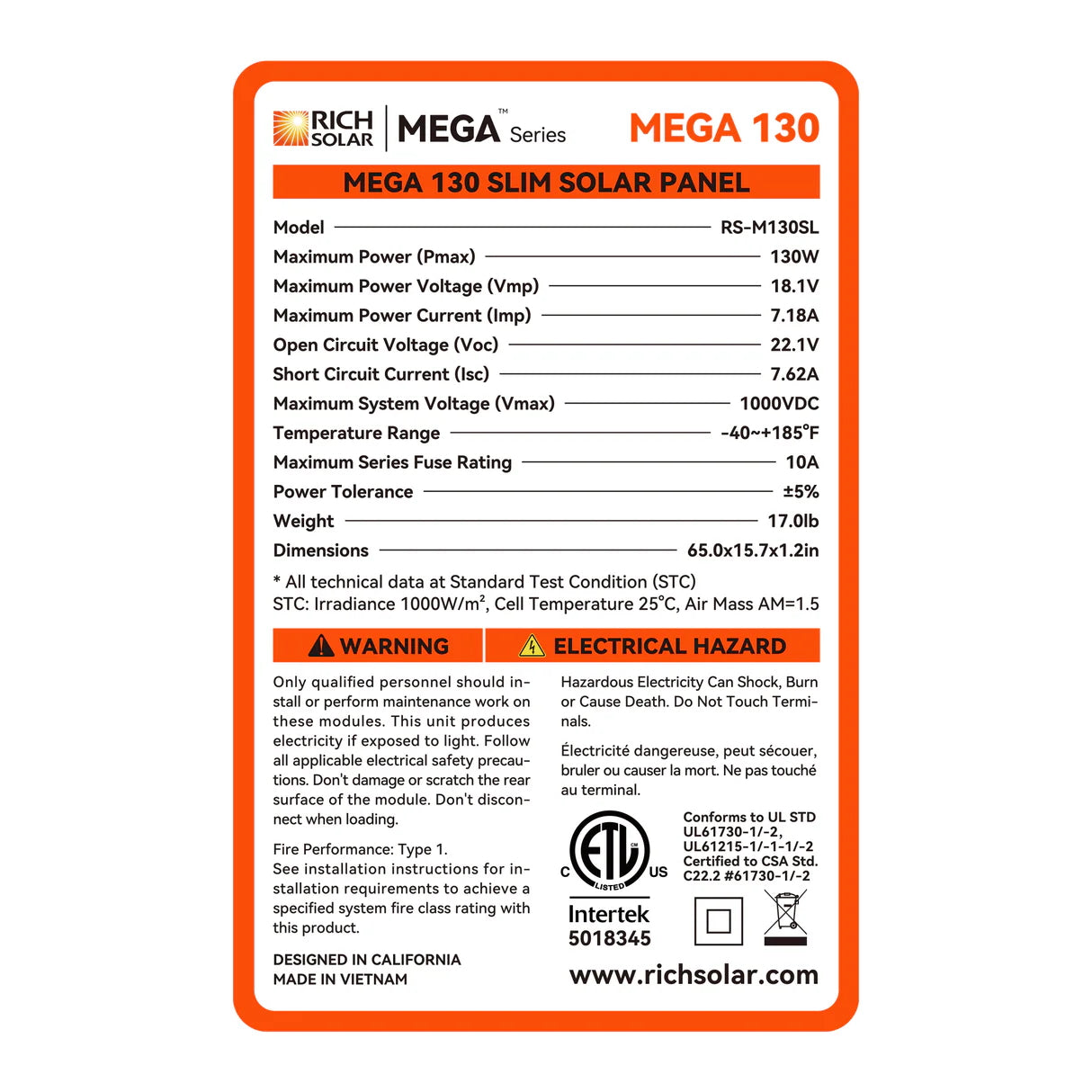 MEGA 130 SLIM | 130 Watt Slim Solar Panel