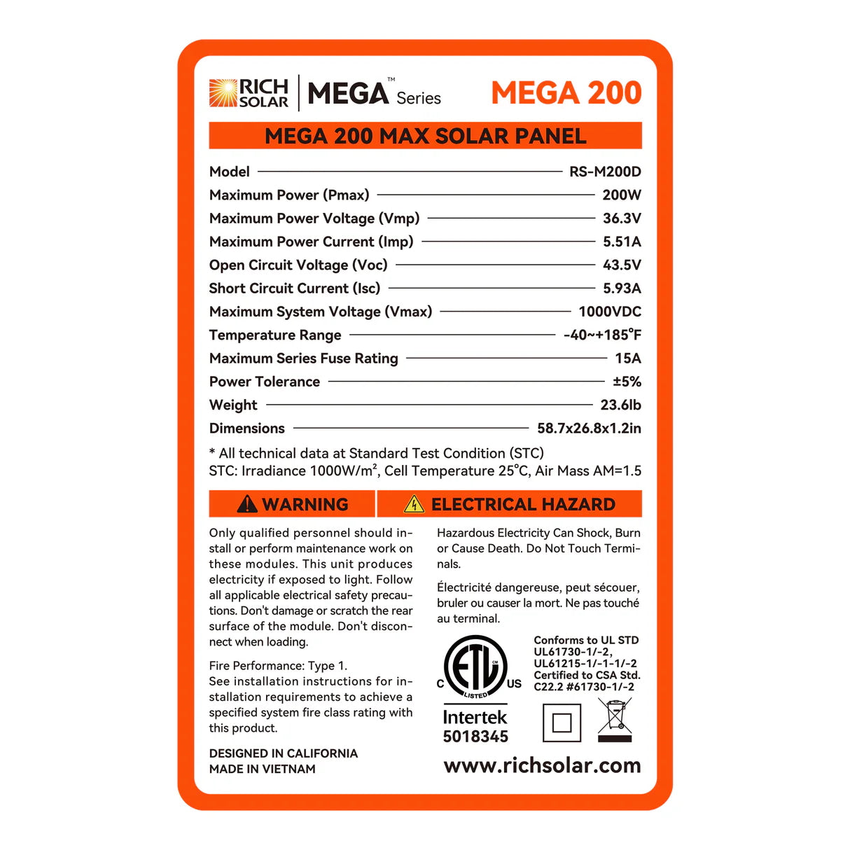 MEGA 200 MAX | 200 Watt 24 Volt Solar Panel