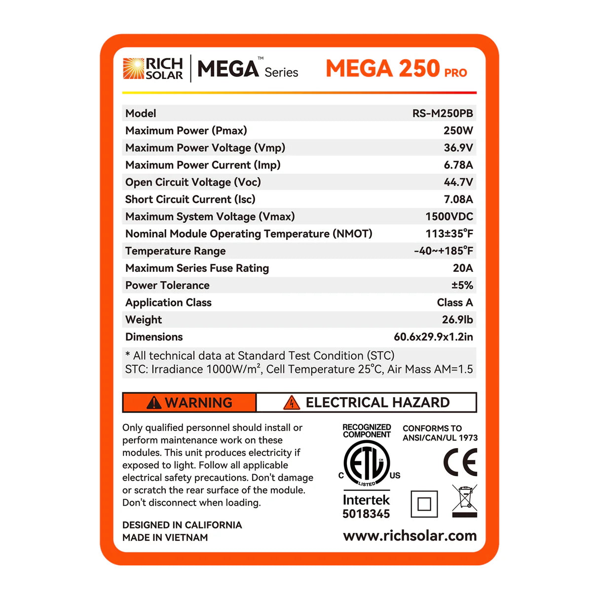 MEGA 250 PRO | 250 Watt 24 Volt Solar Panel