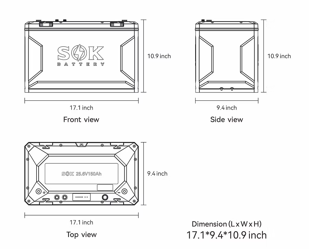 SOK 24V 150Ah LiFePO4 Battery (Bluetooth & Built-in Heater)